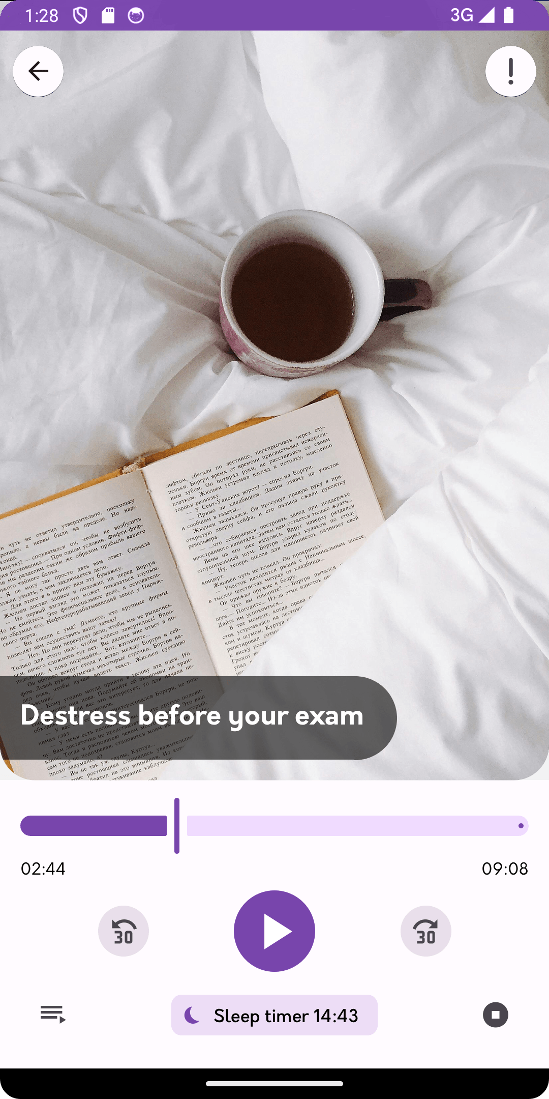 A smartphone with the Levitate app open playing a meditation